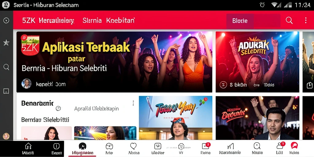 Antarmuka menarik dari aplikasi 5ZK untuk berita hiburan selebriti.