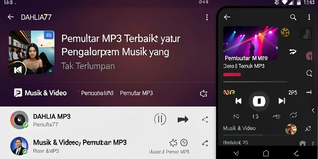 Antarmuka DAHLIA77 menunjukkan fitur Pemutar MP3 yang interaktif dan ramah pengguna.