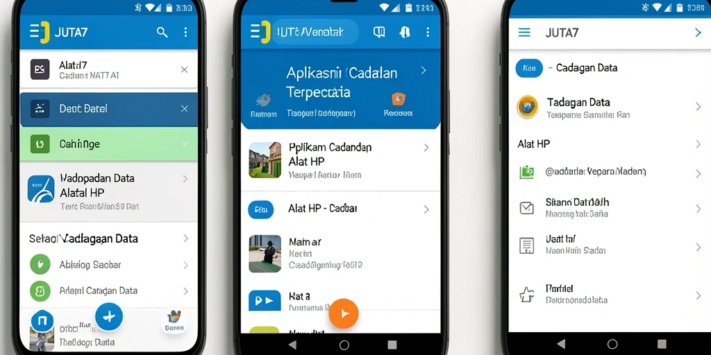 Antarmuka utama JUTA7 dengan fitur pencadangan data yang mudah diakses.
