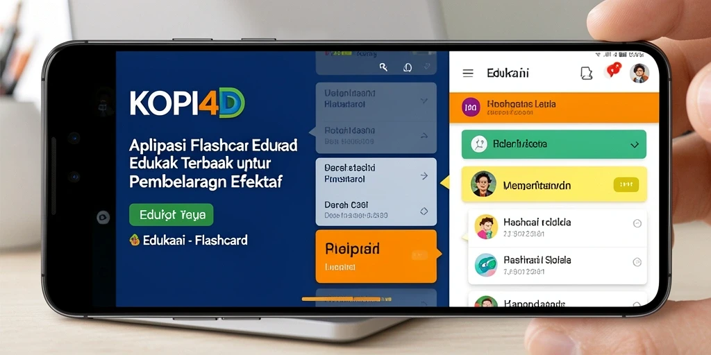 Tampilan antarmuka pengguna KOPI4D menampilkan fungsi flashcard interaktif.