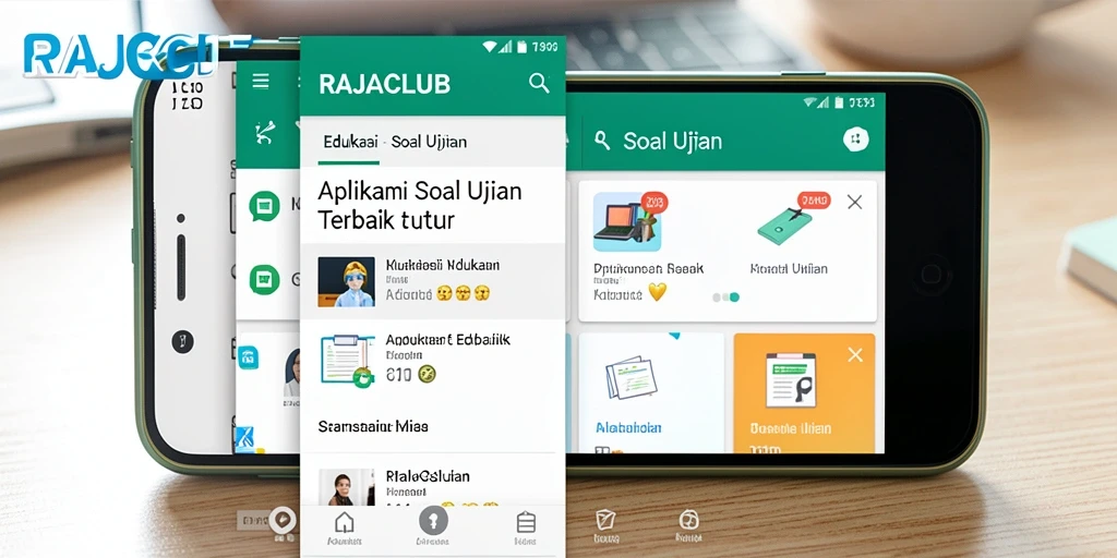 Tampilan antarmuka aplikasi Soal Ujian RAJACLUB yang menarik.