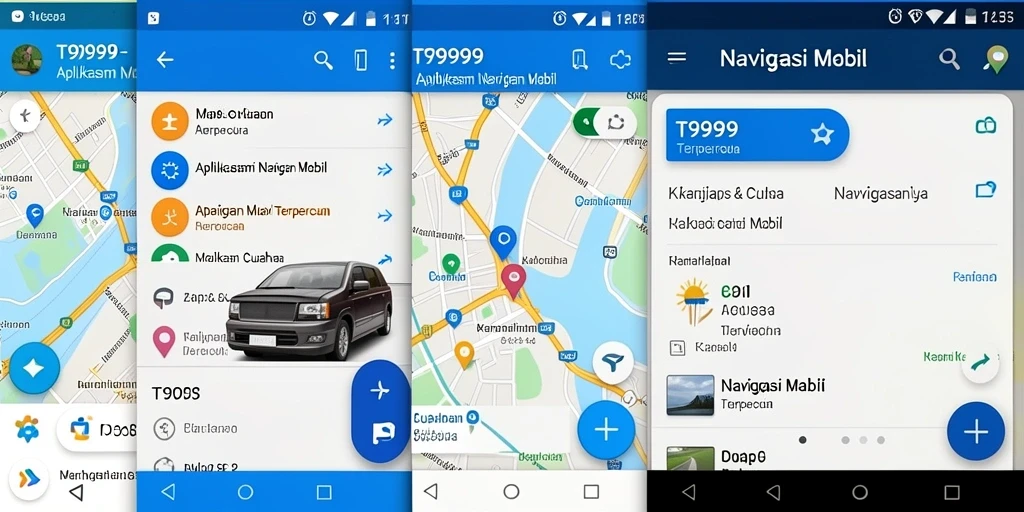 Antarmuka aplikasi T9999 untuk navigasi mobil yang intuitif.