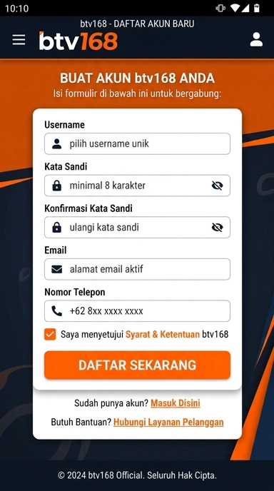Daftar Akun Baru btv168 untuk Pengguna Android